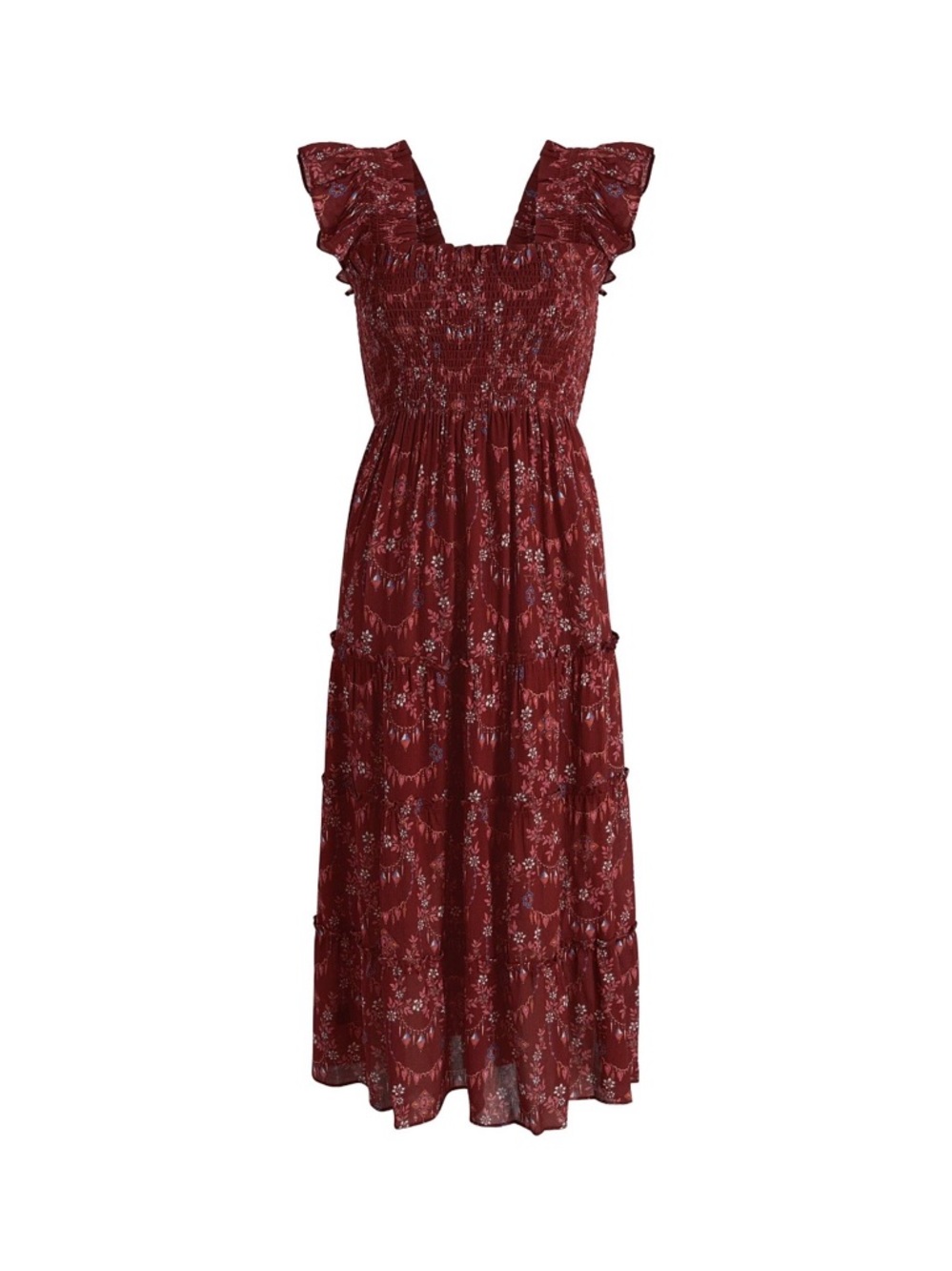Hill House Ellie Nap Dress Garnet Charm Scallop Crinkle Chiffon 
Size XL